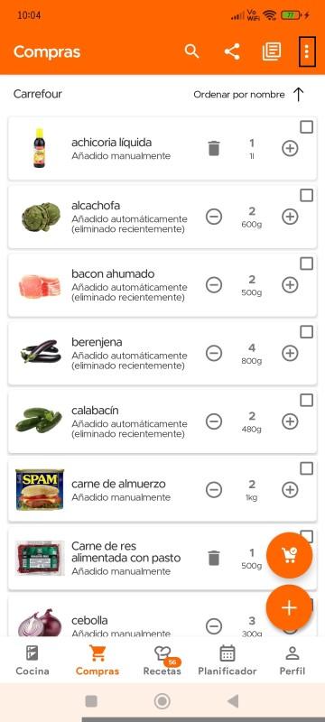 Shopping List page